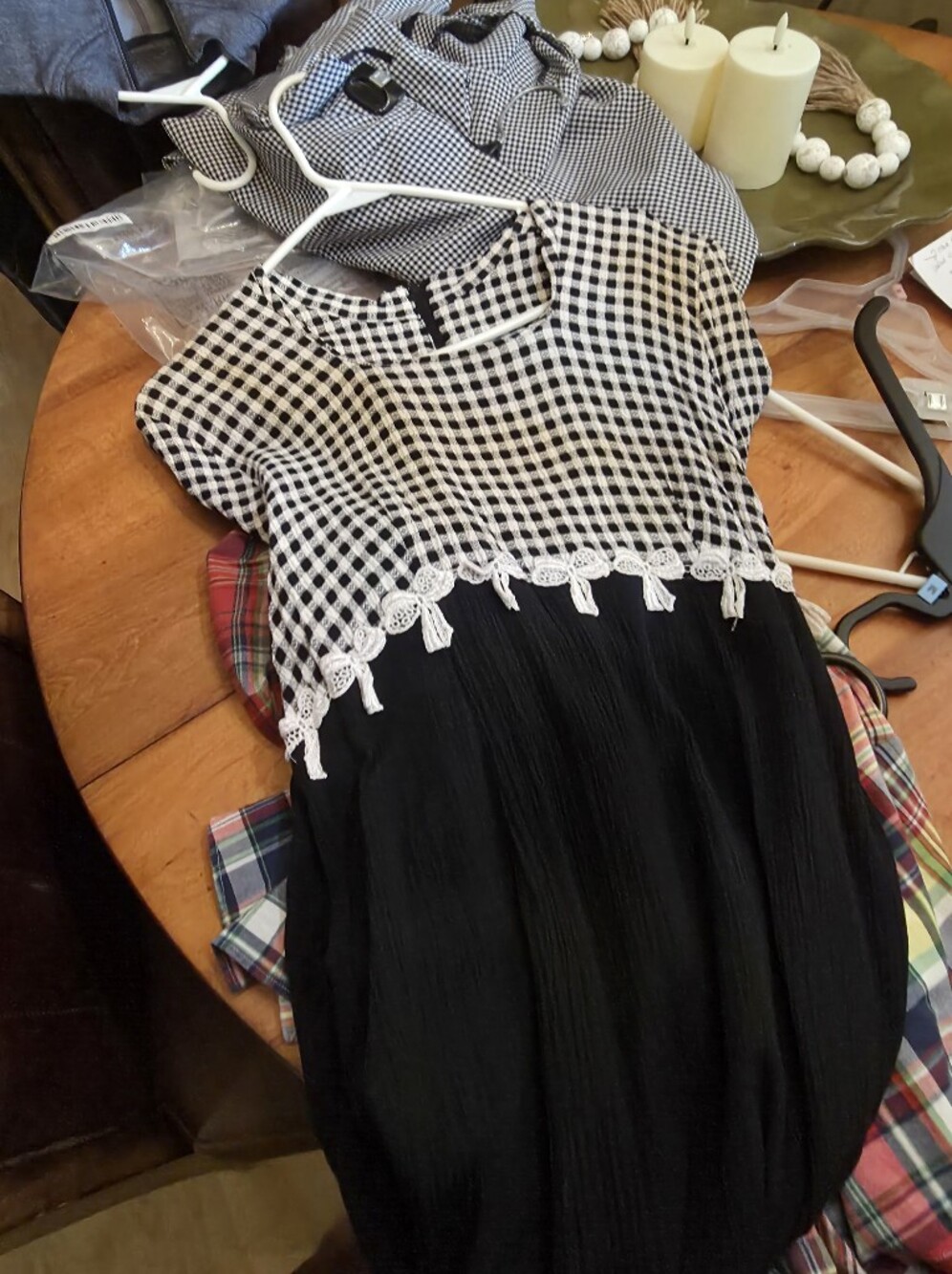 Tina Barbie Black & White Gingham Top Midi Dress with Crochet Trim (10)